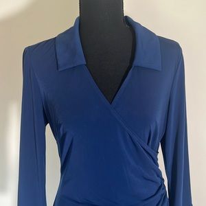 Blue comfortable stretch dress with rushed side